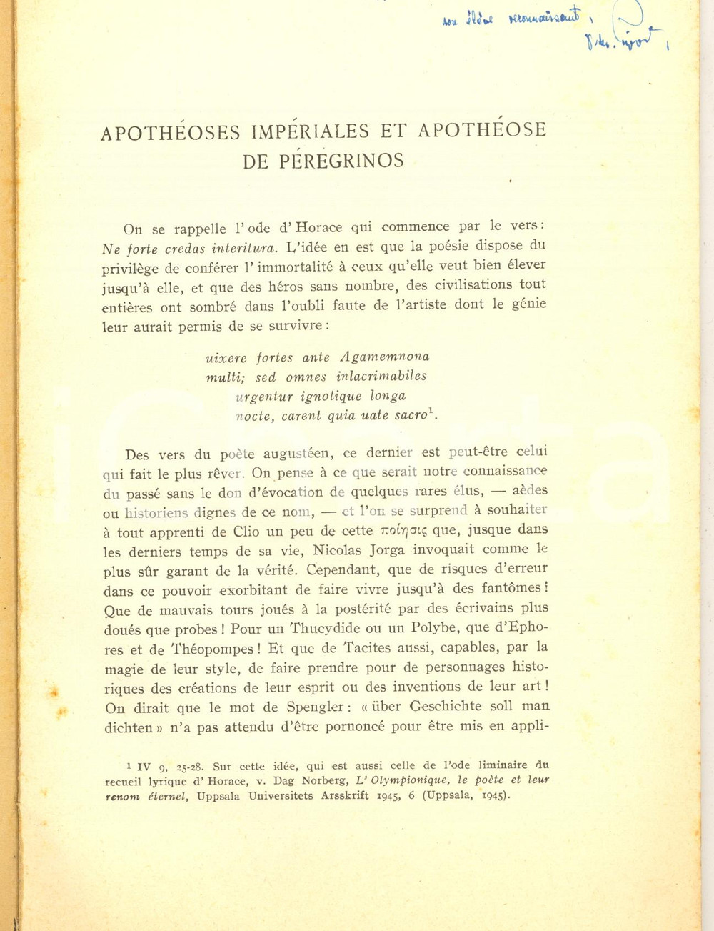 Libro, pubblicazione d epoca 1948 D. M. PIPPIDI Apothéoses impériales et apothéose de Pérégrinos  Autografo 1