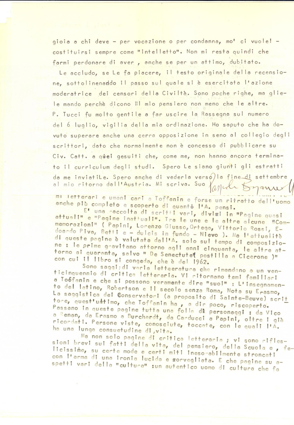 1963 ROMA Lettera padre Pasquale BORGOMEO per recensione - AUTOGRAFO Lettera dattiloscritta, con firma autografa di padre Pasquale Borromeo, che invia il testo della sua recensione all'autore di un volume.Busta intestata "La Civilt&agrave; Cattolica". PAGINE: 1 (2 facciate) + 3 dattiloscrittoCONDIZIONI: FAIR (piegature d'epoca)    originale e autentica 1