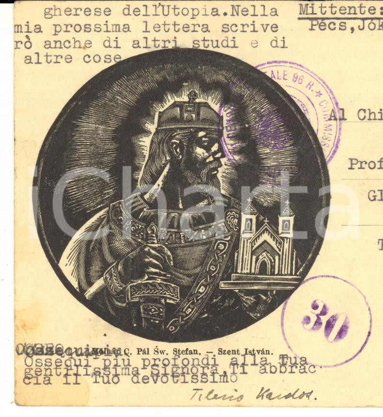 Autografo originale 1943 PECS UNGHERIA Tiberio KARDOS e la salvezza dell Italia  AUTOGRAFO 1