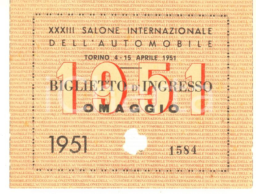 Oggetto da collezione cartaceo 1951 TORINO XXXIII Salone dell Automobile  Biglietto d ingresso omaggio 1