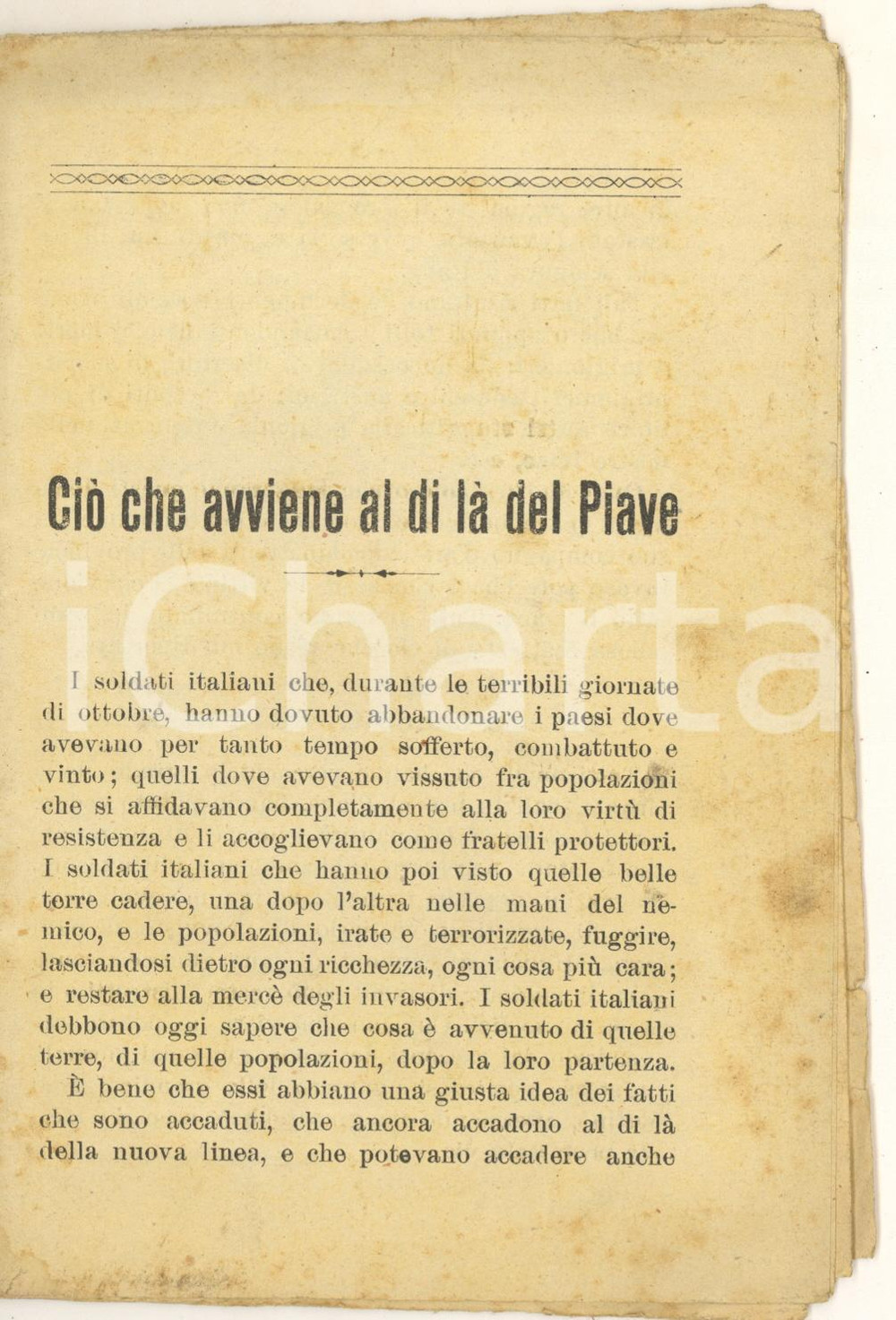 Libro, pubblicazione d epoca 1918 PROPAGANDA WW1 CiÃ² che avviene al di lÃ  del Piave  Opuscolo 31 pp. 1