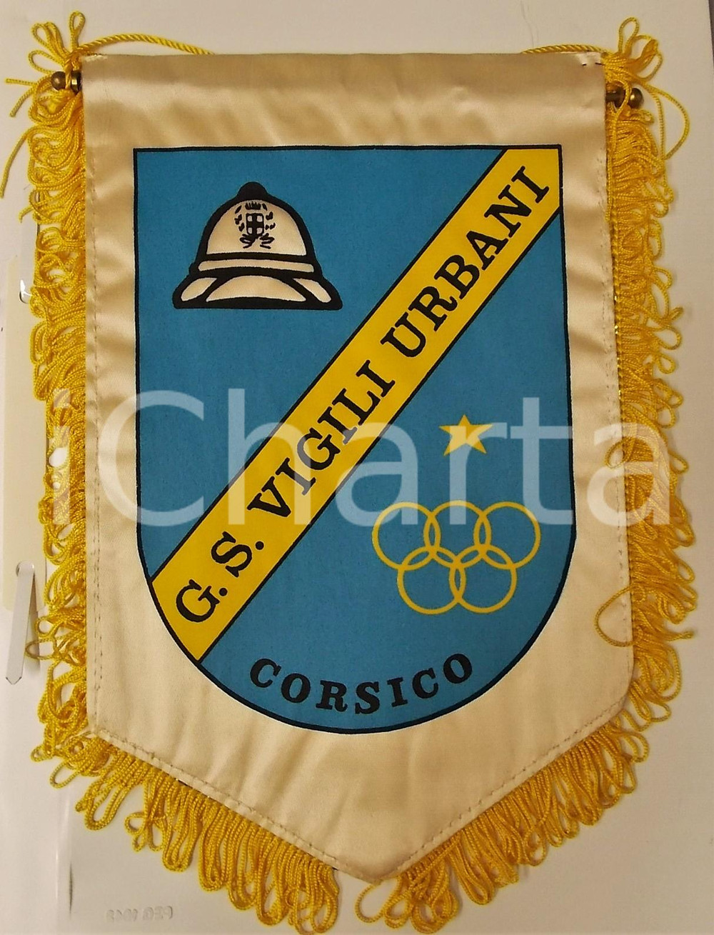 Materiale pubblicitario d’epoca 1980 ca CORSICO MI G.S. Vigili Urbani  Gagliardetto sportivo 16x24 cm 1