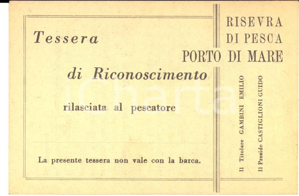Oggetto da collezione cartaceo 1960 ca Riserva di pesca PORTO DI MARE  Tessera di riconoscimento 1