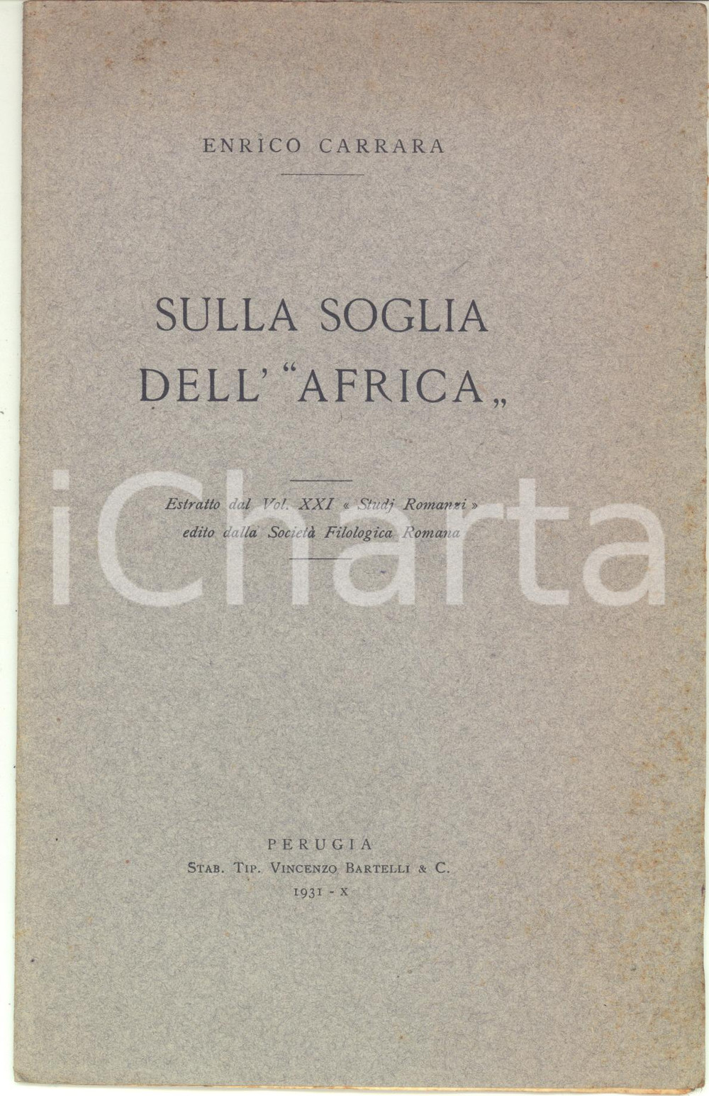 Libro, pubblicazione d epoca 1931 Enrico CARRARA Sulla soglia dell  Africa  Invio autografo 25 pp. 1