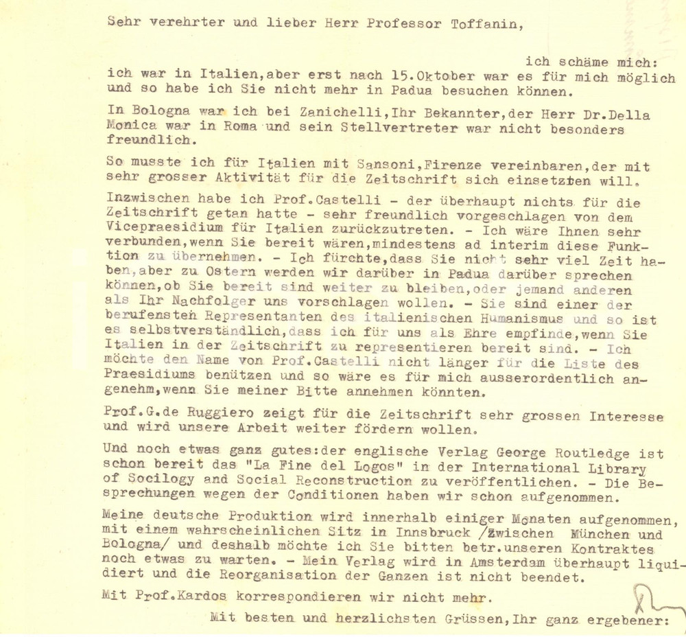 Autografo originale 1947 BRUXELLES  ERASMUS  Lettera Koloman KOLLAR a un collega  AUTOGRAFO 1
