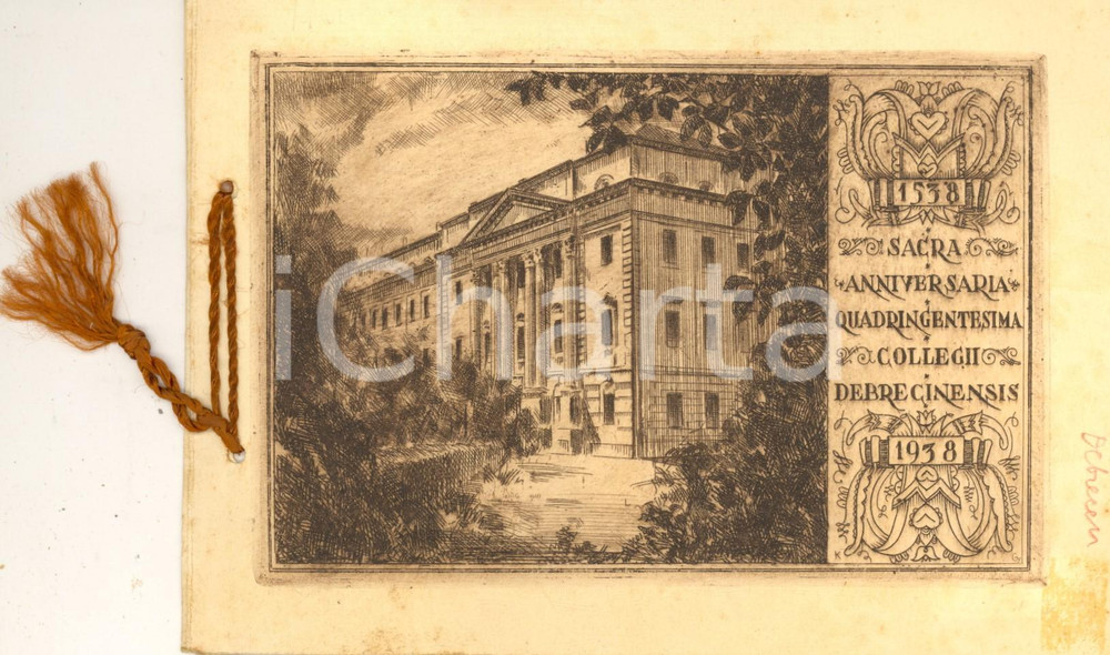 Autografo originale 1938 UNIVERSITA  DI DEBRECEN Biglietto per anniversario 400 anni fondazione 1