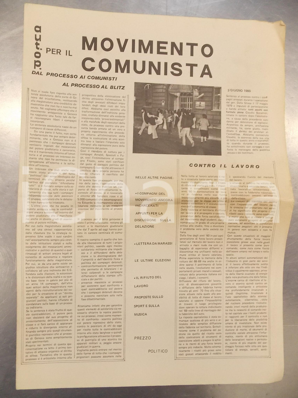 Giornale, rivista storica 1980 AUTONOMIA OPERAIA per il MOVIMENTO COMUNISTA Dal carcere  Numero unico 1