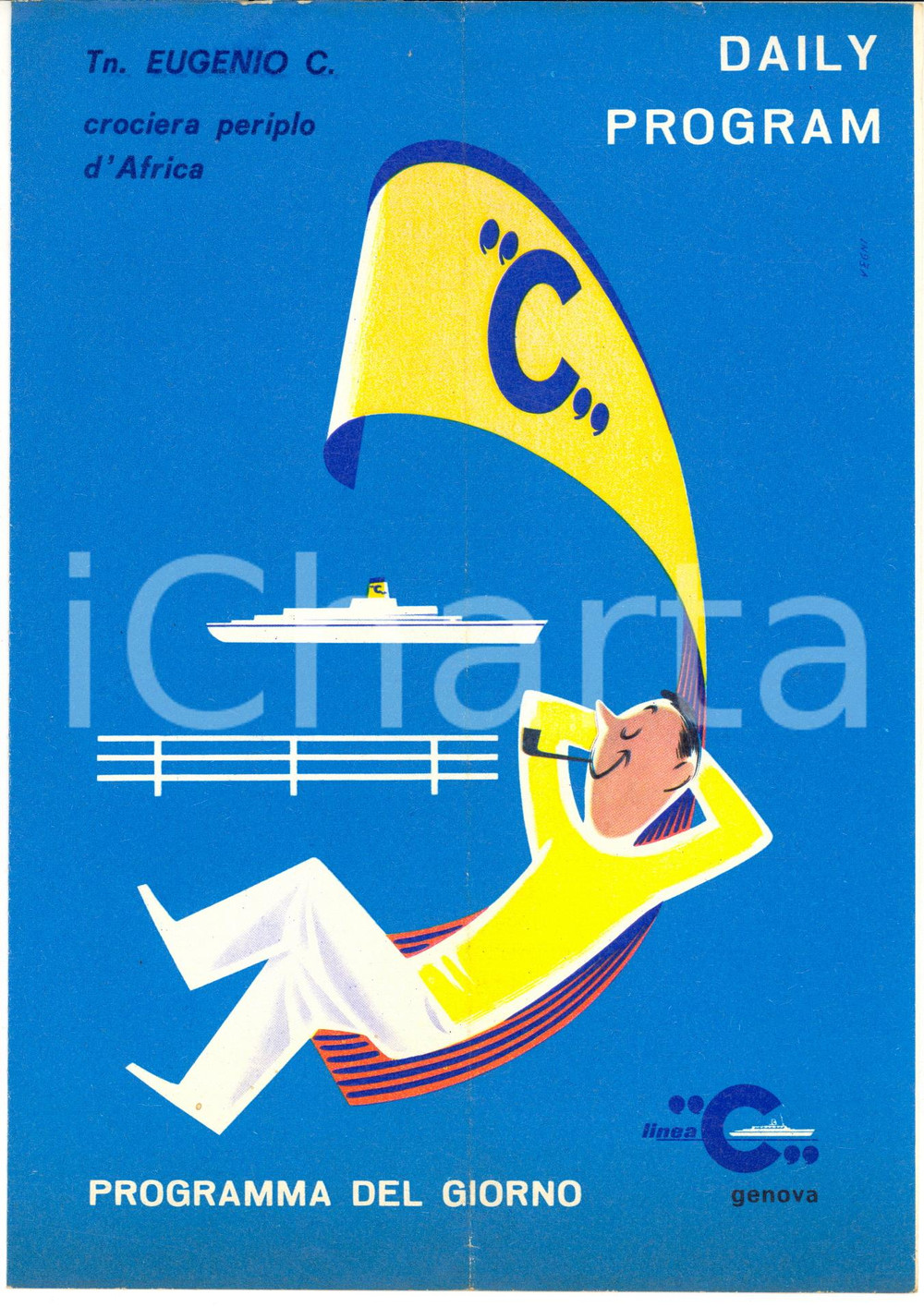 Materiale pubblicitario d’epoca 1967 COSTA Armatori  Tn EUGENIO C.  Crociera Africa  Programma della giornata 1
