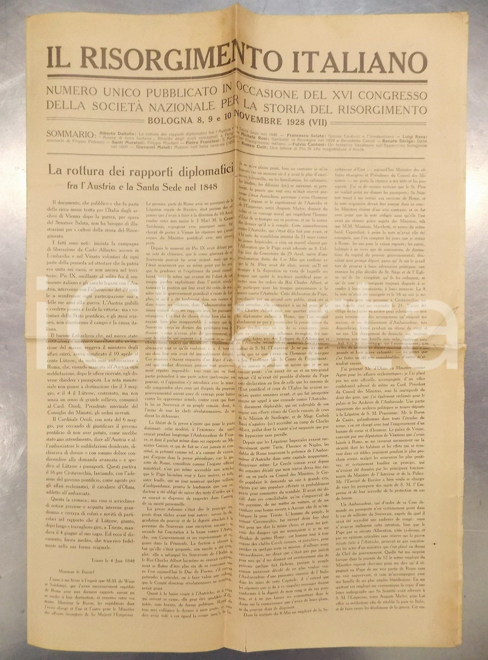 Giornale, rivista storica 1928 BOLOGNA IL RISORGIMENTO ITALIANO XVI Congresso  Numero unico 1