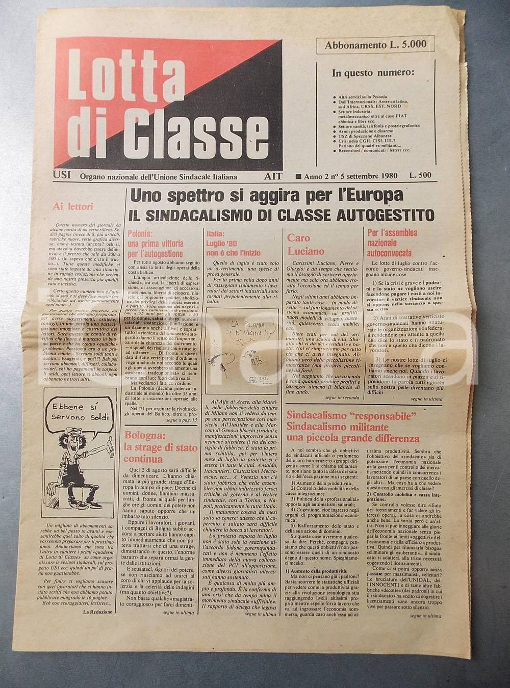 Giornale, rivista storica 1980 LOTTA DI CLASSE Il sindacalismo di classe autogestito  Rivista USI nÂ° 5 1