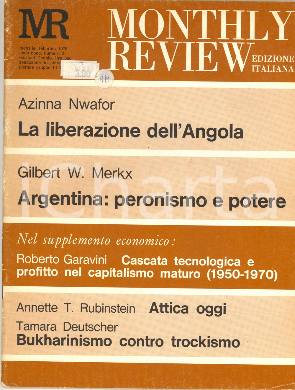 Giornale, rivista storica 1976 MONTHLY REVIEW Liberazione dell Angola  Argentina e peronismo  n° 2 1