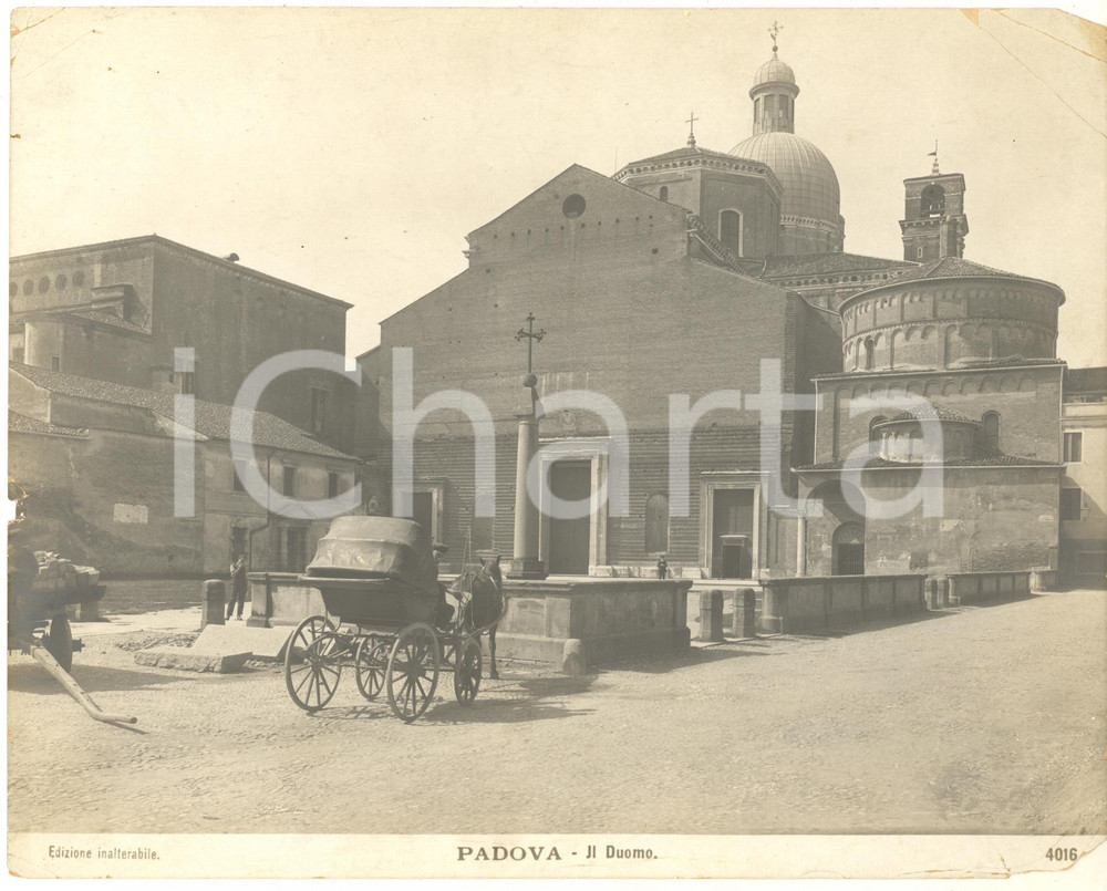 Fotografia d epoca originale 1920 ca PADOVA Veduta del Duomo  Foto ANIMATA con calesse 24x18 cm 1