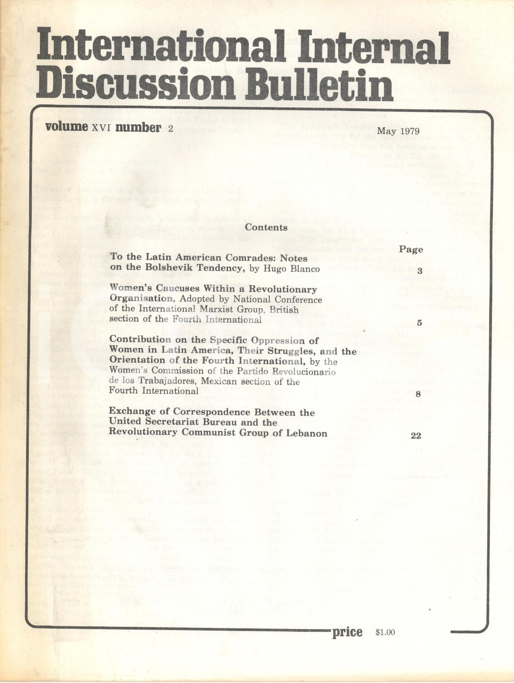 Giornale, rivista storica 1979 INTERNATIONAL INTERNAL DISCUSSION BULLETIN Oppression Women Latin America 1