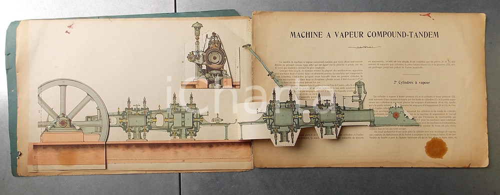 Libro, pubblicazione d epoca 1910 PARIS Machine à vapeur compoundtandem  Modèle démontable carton DAMAGED 1