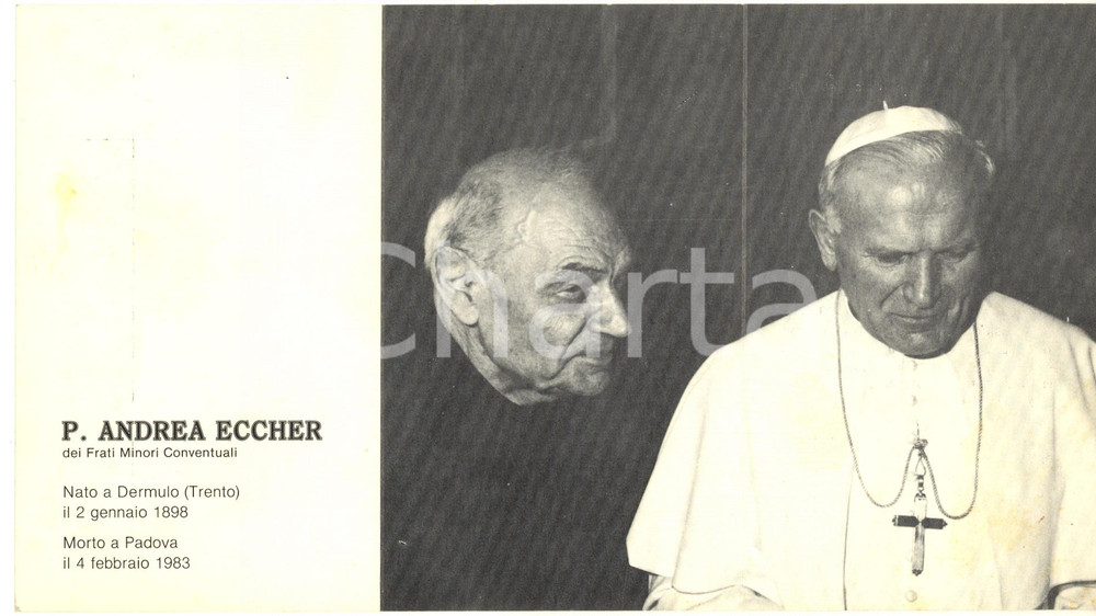 1983 PADOVA Padre Andrea ECCHER - Biglietto illustrato per trigesimo 24x13
