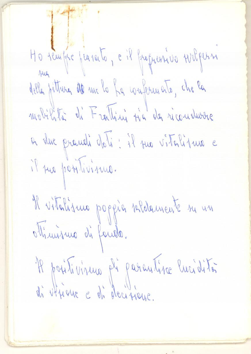 Autografo originale 1990 ca Renzo MODESTI Appunti sull opera di Angelo FRATTINI  Autografo 1