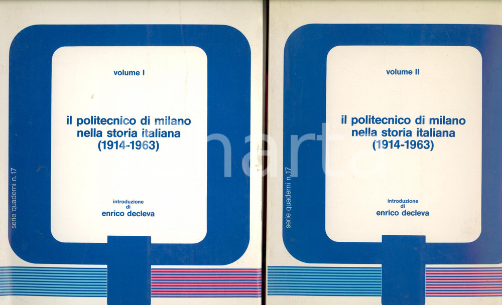 1988 AA. VV. Il Politecnico di Milano nella storia italiana 1914-1963 *2 voll. Opera in due volumi, con copertina flessibile.Introduzione di Enrico Decleva.Supplemento al n&deg; 28 della "Rivista milanese di economia"di ottobre - dicembre 1988.EDITORE: Cassa di Risparmio delle Provincie Lombarde / Laterza - BariPAGINE: 756 in due volumiDIMENSIONI: 16x22 cm  CONDIZIONI: FAIR (tracce d'uso e gualciture alla copertina)    originale e autentica 1