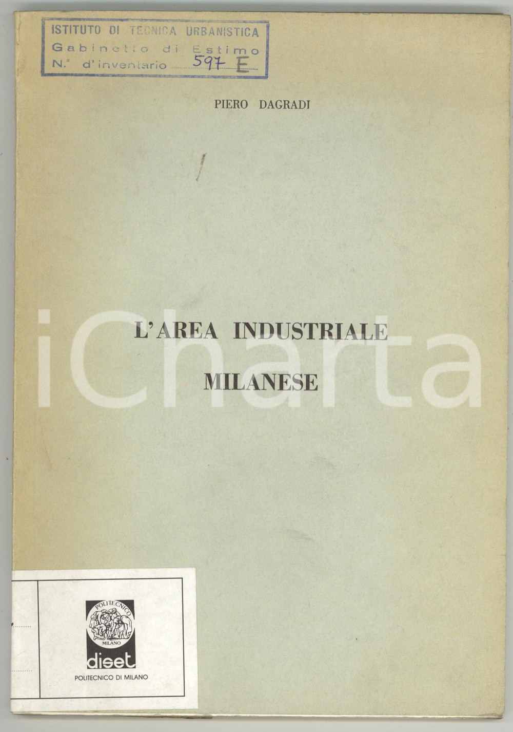 1964 Piero DAGRADI L'area industriale milanese - Tip. Luigi PONZIO 109 pp. ATTENZIONE: Il volume reca la segnatura "Gabinetto di Urbanistica - Politecnico di Milano" tuttavia la Societ&agrave; dispone di liberatoria per la commercializzazione e la libera circolazione del volume stesso, trattandosi di parziale dismissione autorizzata di biblioteca.Pubblicazione d'epoca.EDITORE: Tipografia Luigi Ponzio - PaviaFORMATO: 17x24 cmPAGINE: 109 + 2 piantine fuori testo CONDIZIONI: G (lieve ingiallimento in copertina)    originale e autentica 1