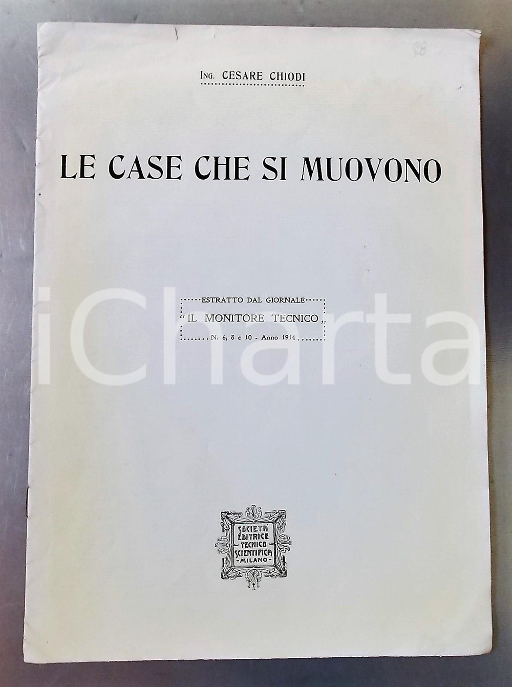 1914 MILANO Cesare CHIODI Le case che si muovono *SocietÃ  Tecnico-Scientifica Pubblicazione d'epoca, con illustrazioni b/n.Estratto dal giornale "Il Monitore Tecnico" n&deg; 6, 8 e 10.EDITORE: Societ&agrave; Editrice Tecnica-Scientifica - MilanoPAGINE: 273FORMATO: 24x30 cm CONDIZIONI: FAIR (mancanza della sovraccoperta; gualciture; residuo cartaceo al retro; strappo di circa mezzo centimetro che interessa tutte le pagine della pubblicazione)    originale e autentica 1