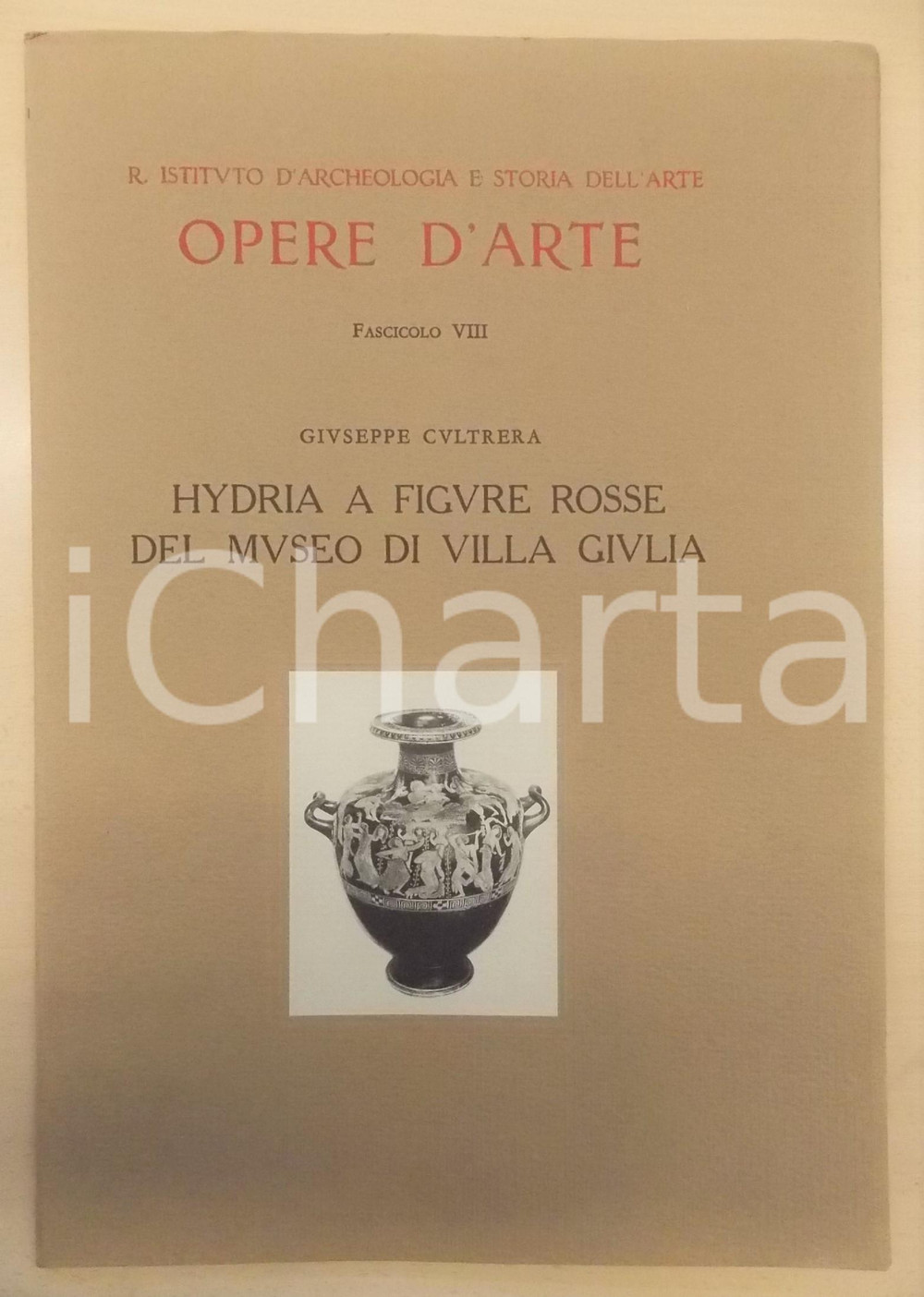 Libro, pubblicazione d epoca 1938 Giuseppe CULTRERA Hydria a figure rosse del Museo di Villa Giulia 1