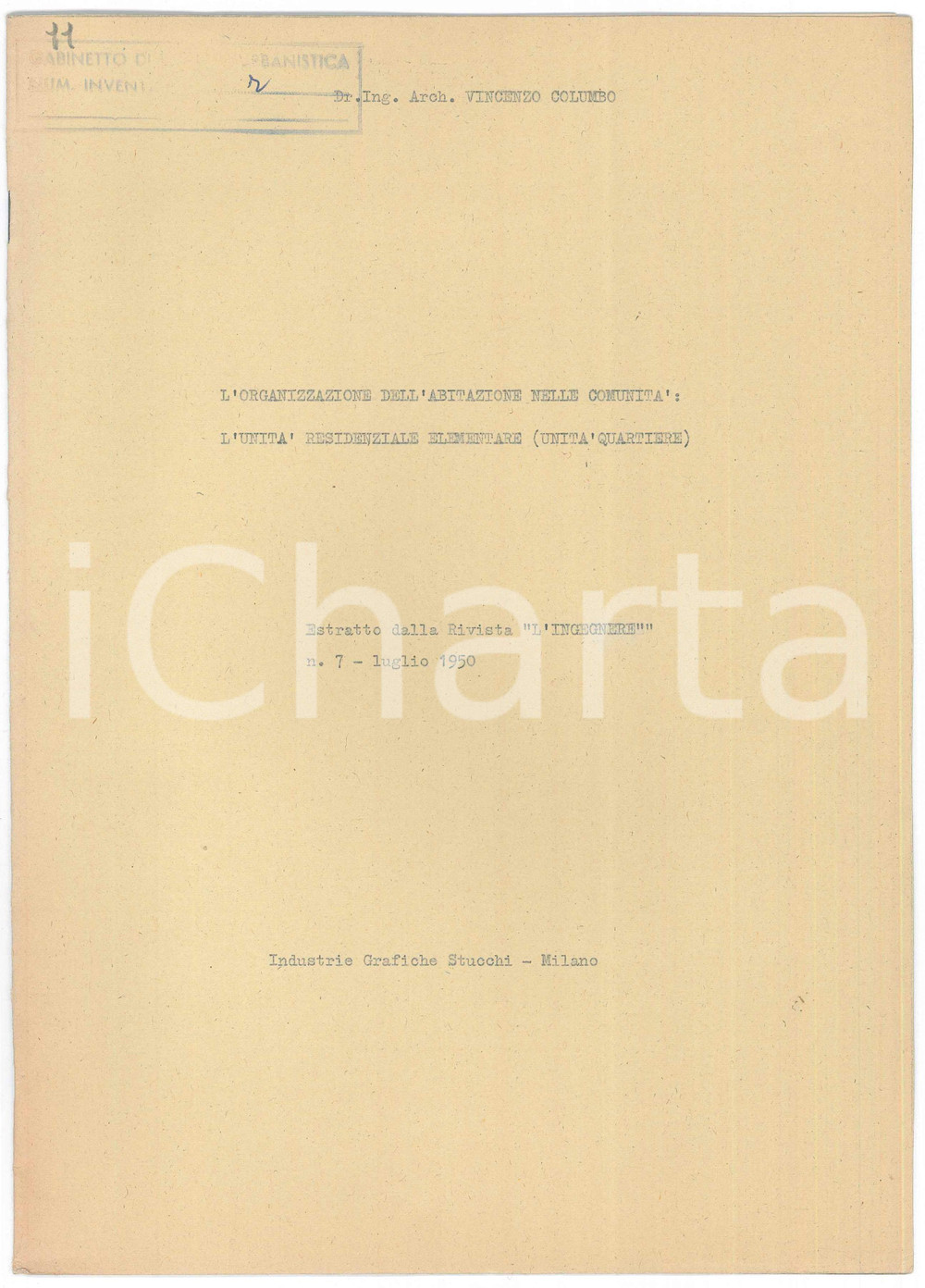 Libro, pubblicazione d epoca 1950 Vincenzo COLUMBO UnitÃ  residenziale elementare  Quartiere  Pubblicazione 1