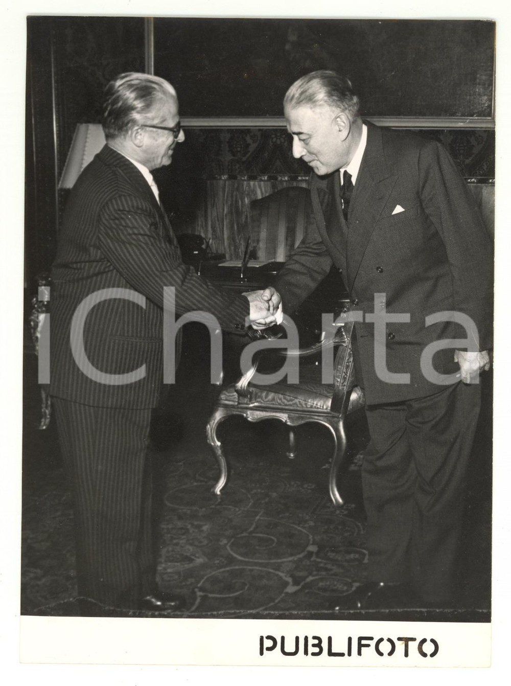 1955 ROMA Giovanni GRONCHI riceve René MAYER in visita ufficiale *Foto 13x18