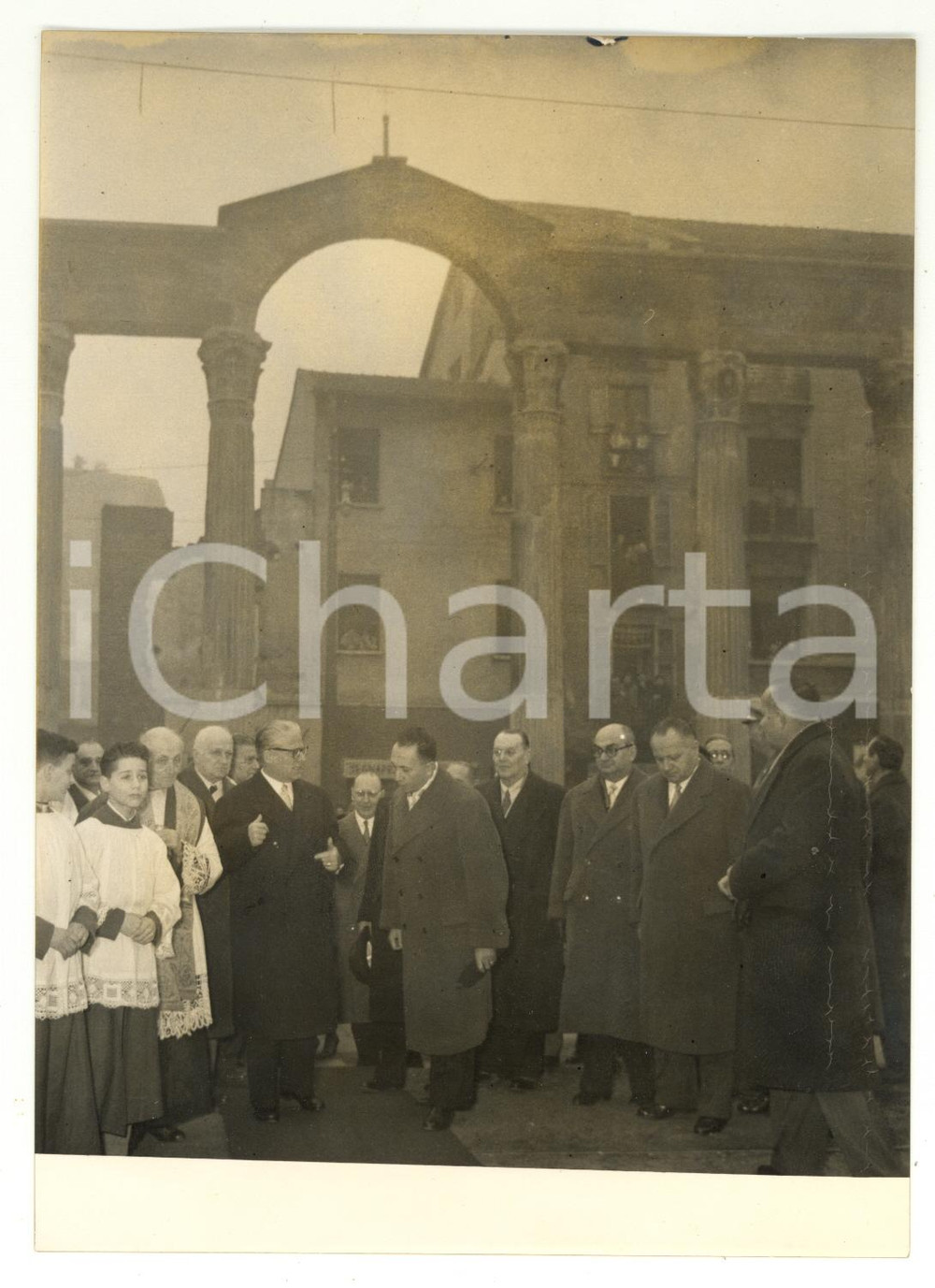 1955 MILANO Giovanni GRONCHI inaugura COLONNE DI SAN LORENZO restaurate *Foto