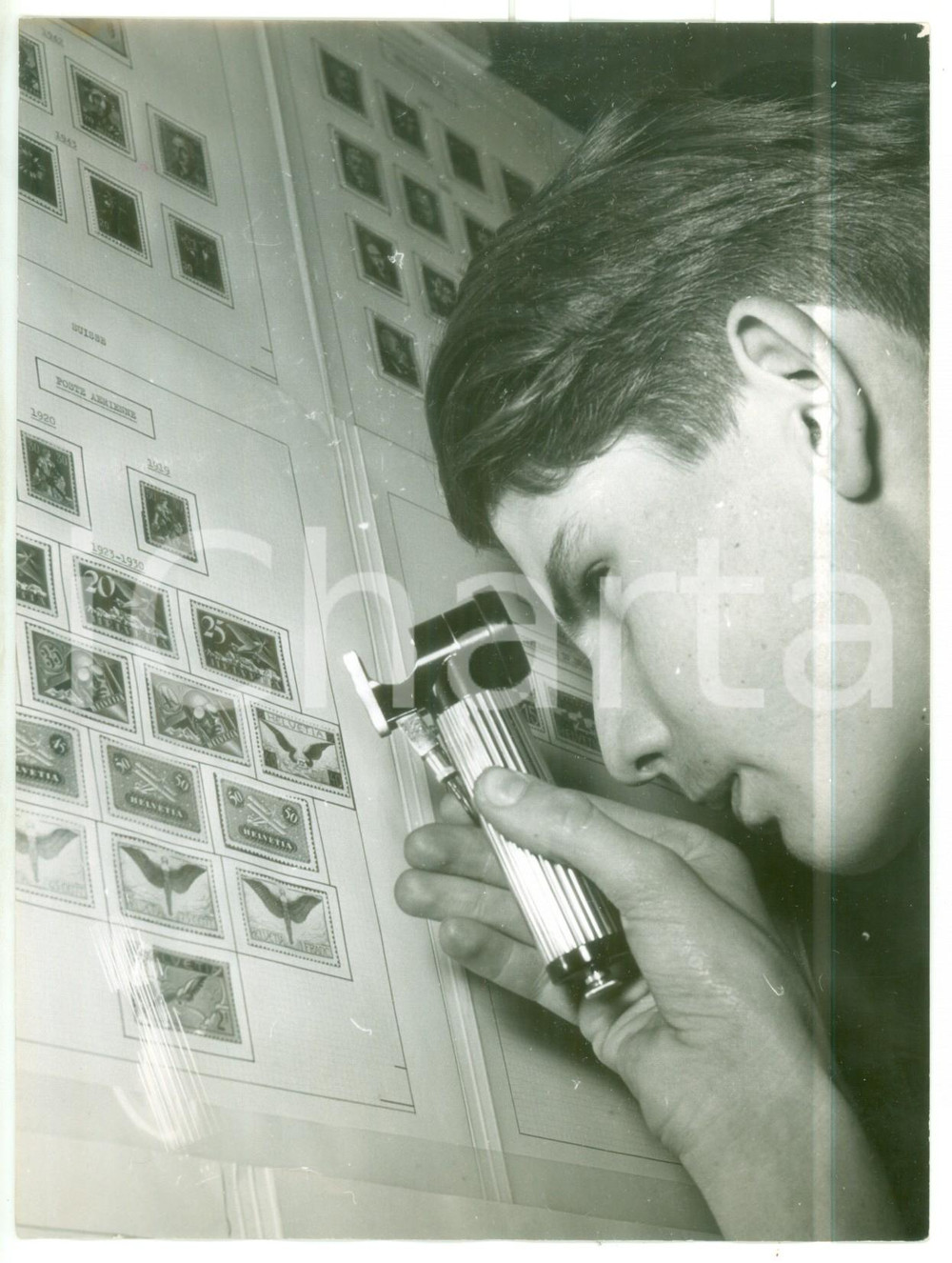 1953 FRANKFURT Postage-stamp Exhibition - A collector with a magnifiyng glass