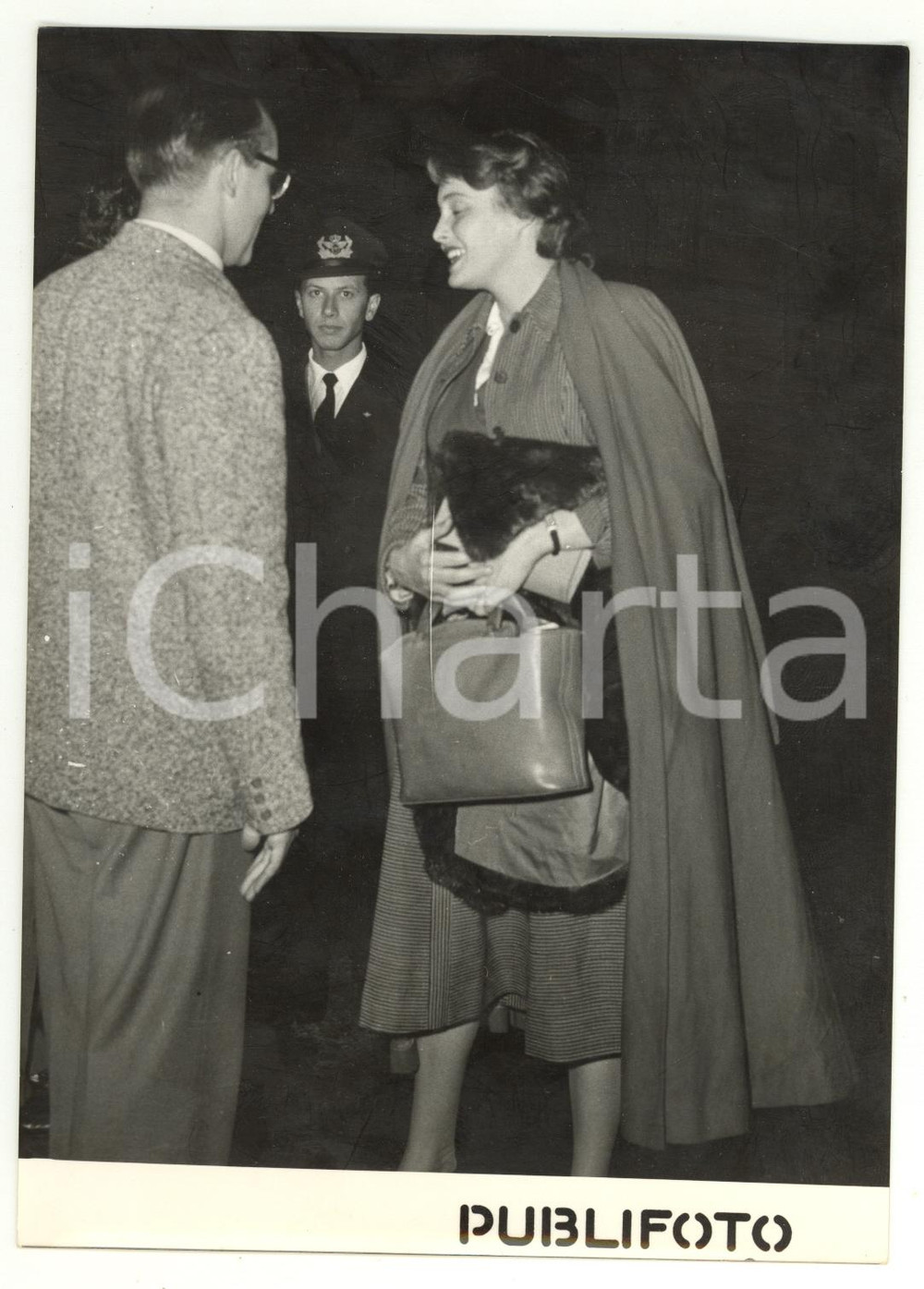 1954 ROMA Aeroporto Ciampino - Arrivo dell'attrice Patricia NEAL *Foto 13x18 cm