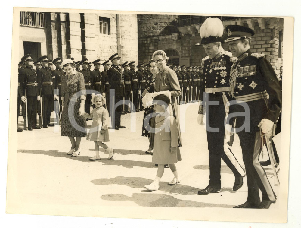 1954 MALTA Prince CHARLES and Princess ANNE escorted by Gerald CREASY *Photo
