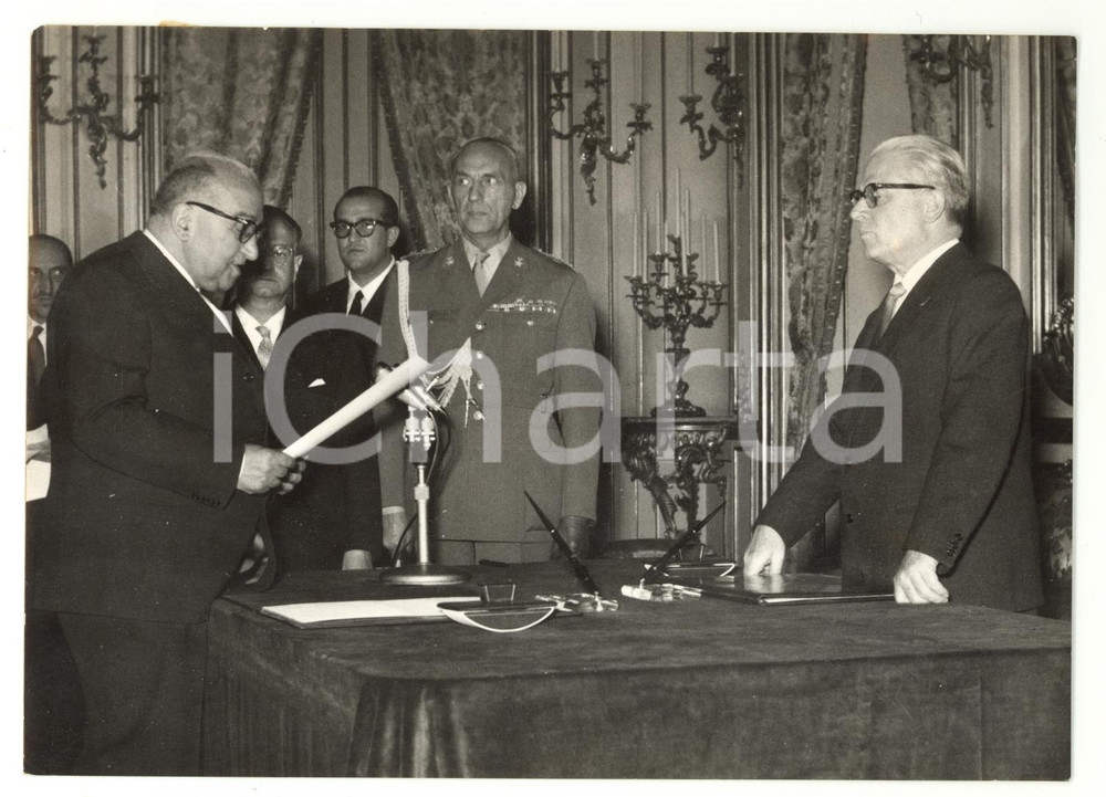 1957 ROMA Adone ZOLI presta giuramento nelle mani di Giovanni GRONCHI *Foto 