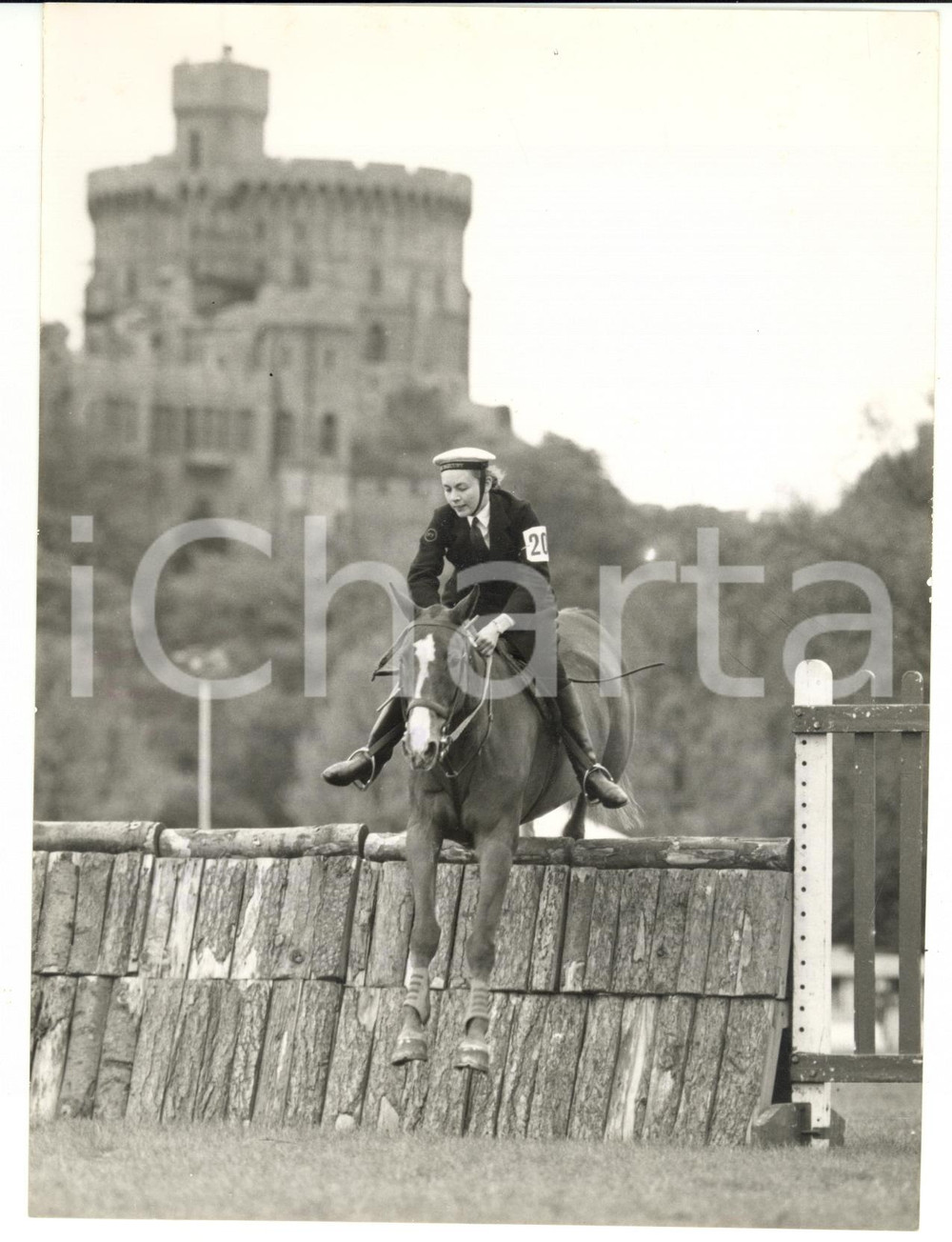 1956 WINDSOR Royal Horse Show - J. NICHOLLS taking ROUGH PROOF over a jump 