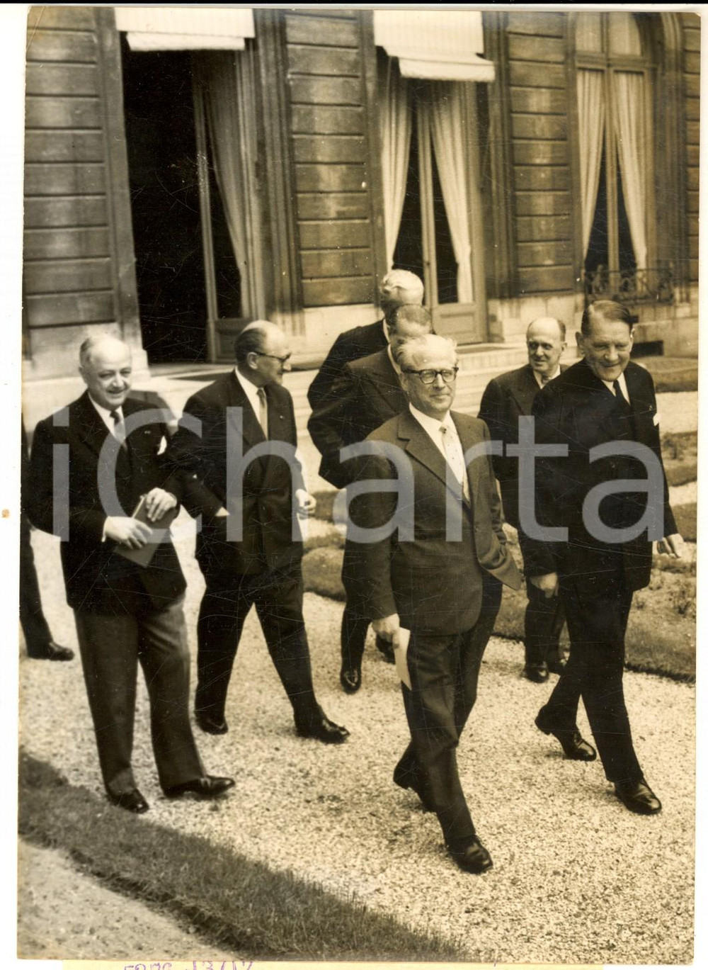 1956 PARIS Giovanni GRONCHI e René COTY nei giardini dell'Eliseo - Foto 13x18