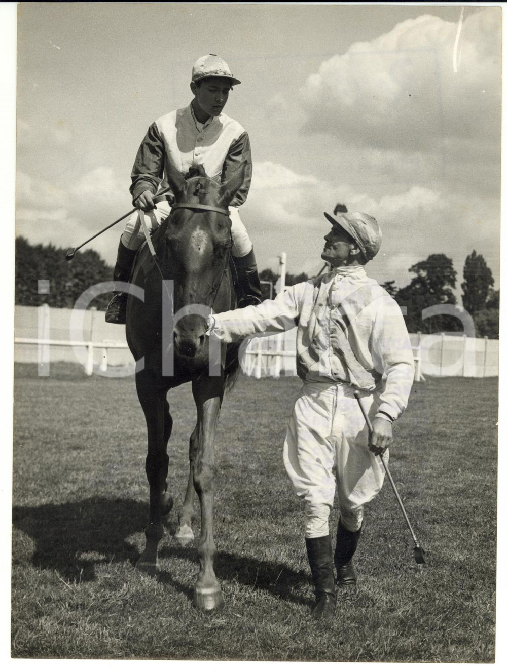 1953 HURST PARK Jeremy SPENSER leding in by Fred PAYNE after a riding lesson
