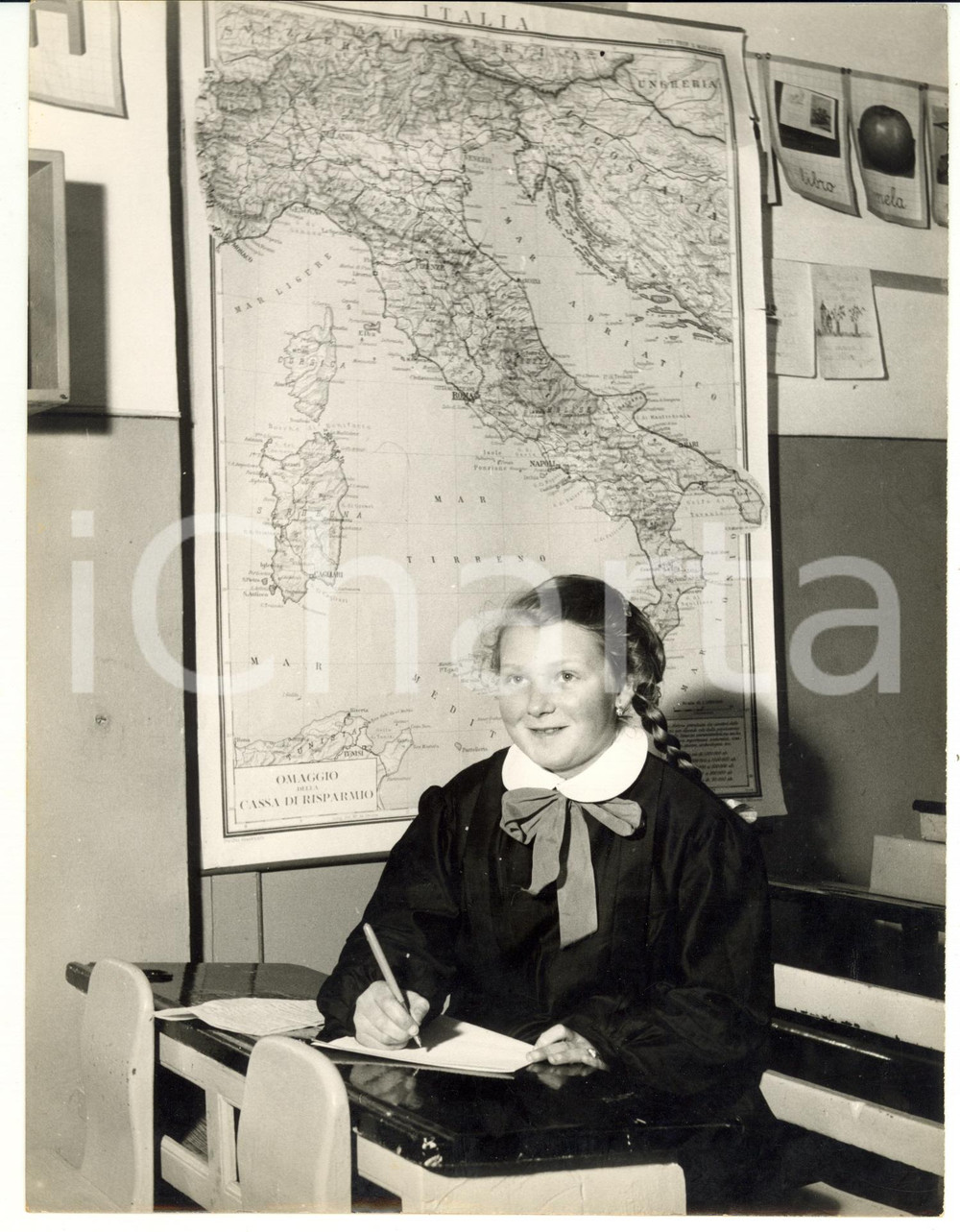 1955 ca ITALIA - COSTUME Lezione di Geografia alla scuola elementare FOTO 18x24