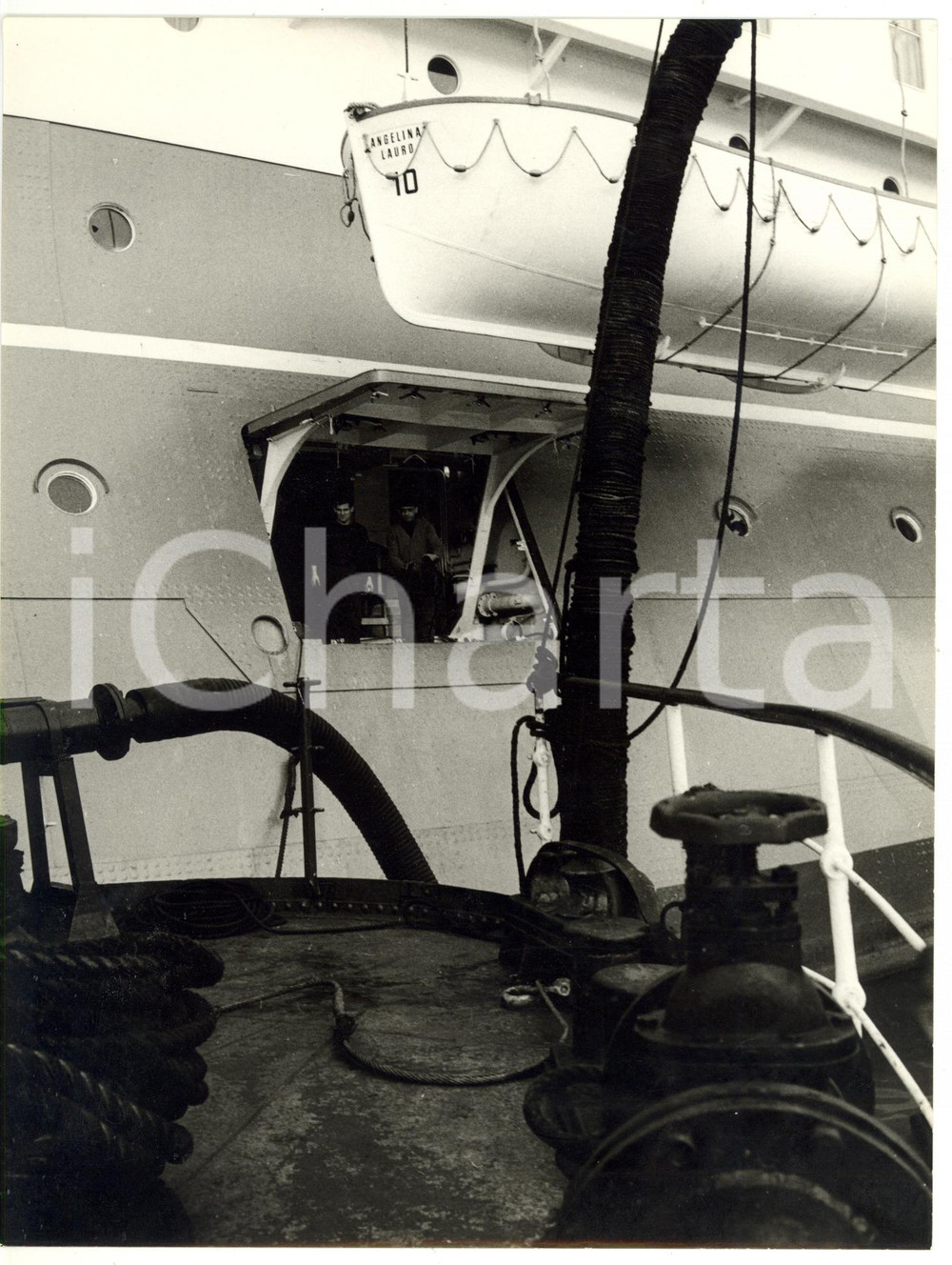 1965 ca PORTO DI GENOVA Scialuppa T/N ANGELINA LAURO *Foto VINTAGE 18x24