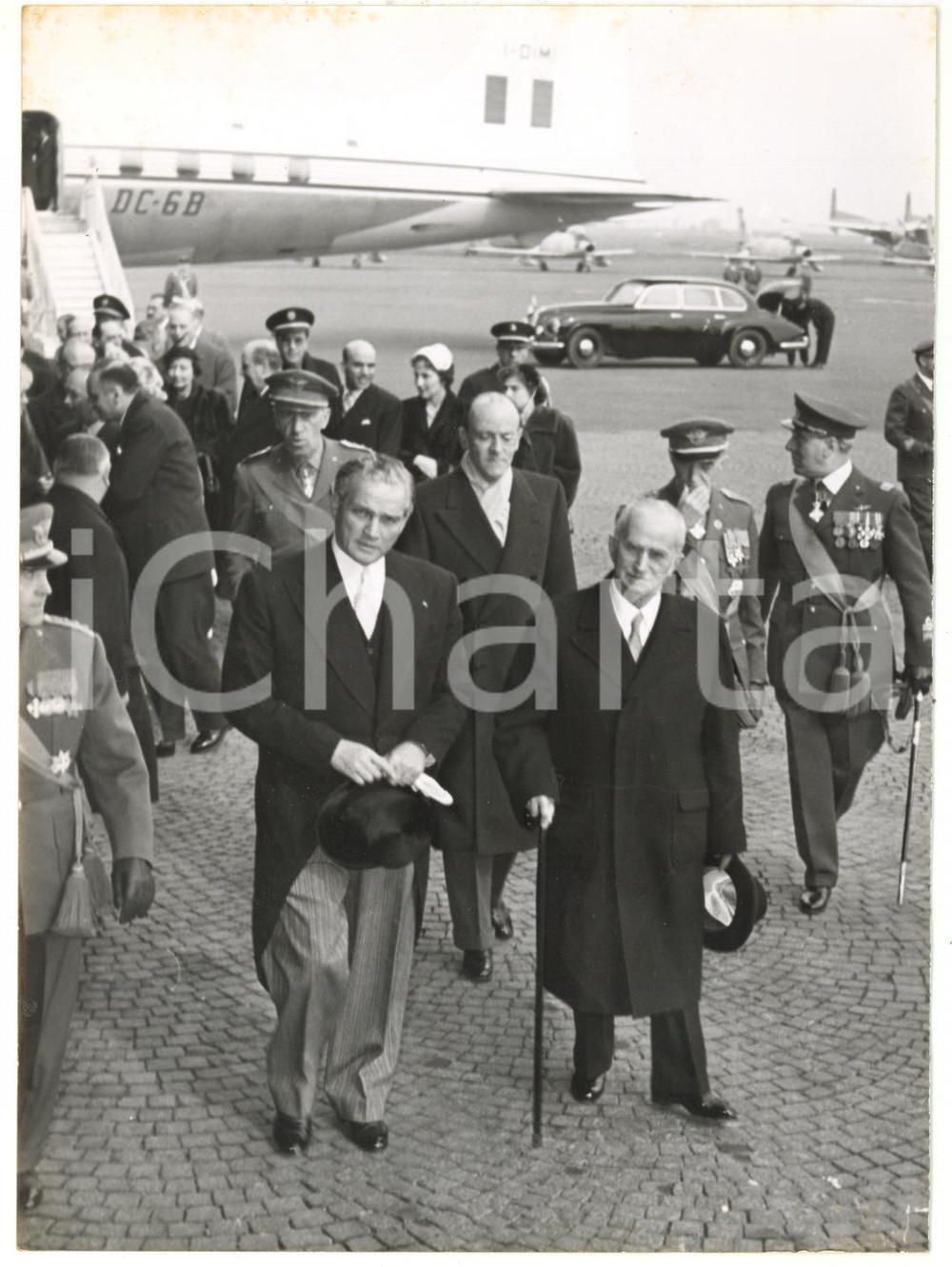 1955 ROMA Aeroporto CIAMPINO - Luigi EINAUDI e Camille CHAMOUN presidente LIBANO