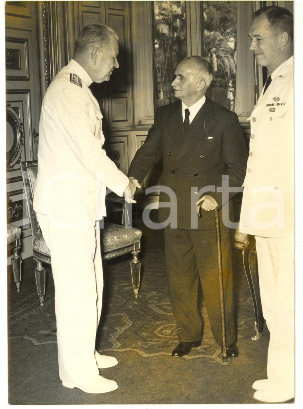 1953 ROMA Luigi EINAUDI riceve l'ammiraglio William FECHTELER *Foto 13x18 cm