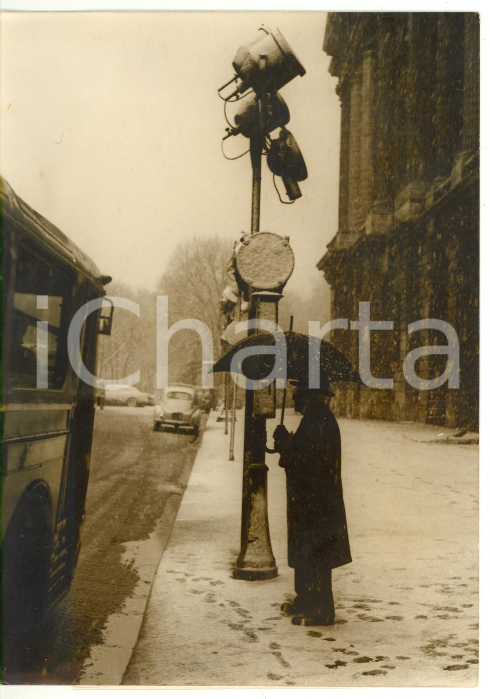 1958 PARIS Nevicata alla fermata dell'autobus *Foto ARTISTICA 15x20