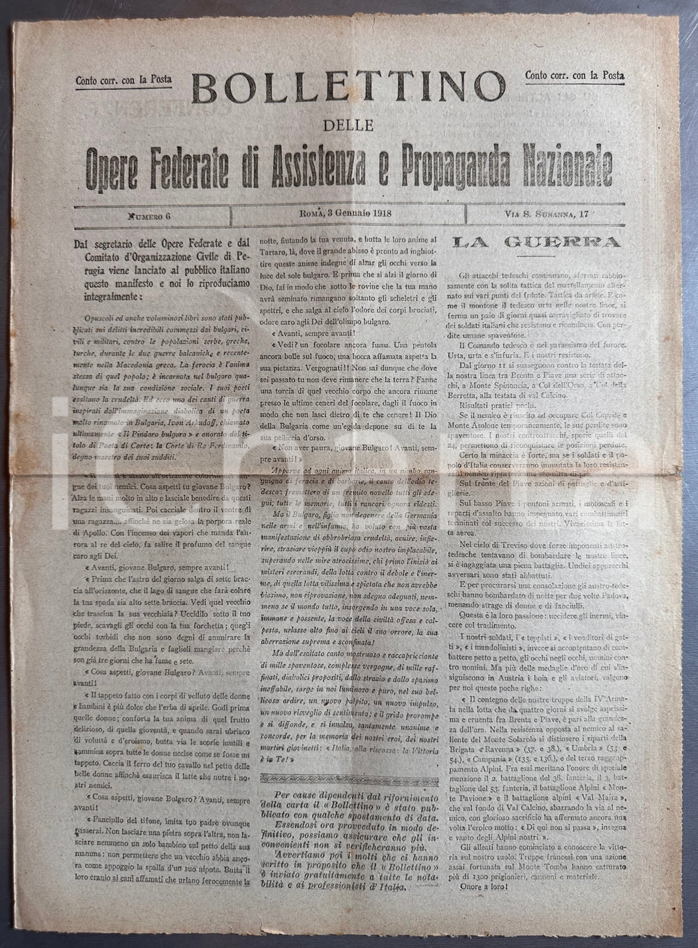 Giornale, rivista storica 1918 WW1 Opere Federate Assistenza e Propaganda Nazionale  Ferocia dei bulgari 1