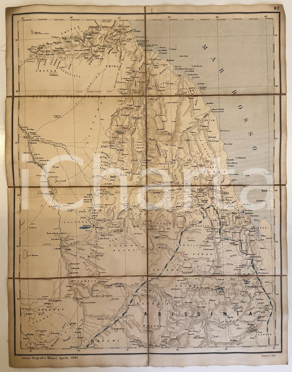 1885 Istituto Geografico Militare - EGITTO NUBIA ABISSINIA - Mappa su tela 40x51 Mappa d'epoca, montata su tela.CONDIZIONI: GFORMATO: 60x60 cm GOOD/buono  Formato: 40x51 cm originale e autentica 1