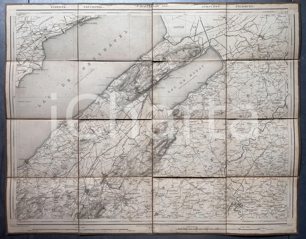 1865 Carte SUISSE - PAYERNE - NEUCHATEL - AVENCHES - FRIBOURG *Mappa 75x55 cm Mappa originale d'epoca, montata su tela.  GOOD/buono  Formato: 75x55 cm originale e autentica 1