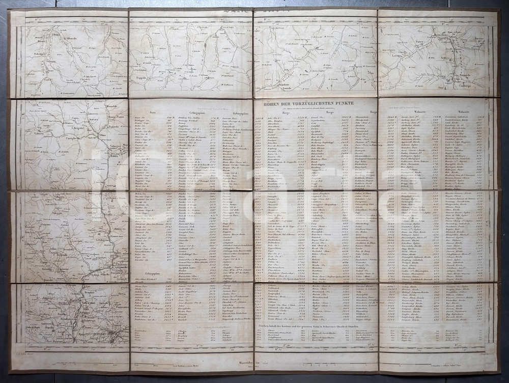 1870 ca LOMBARDIA - BERGAMO e le Alpi Lombarde *Mappa DUFOUR su tela 55x73 cm Mappa originale d'epoca, montata su tela.Tavola e indice delle localit&agrave; in tedesco.  GOOD/buono  Formato: 75x55 cm originale e autentica 1