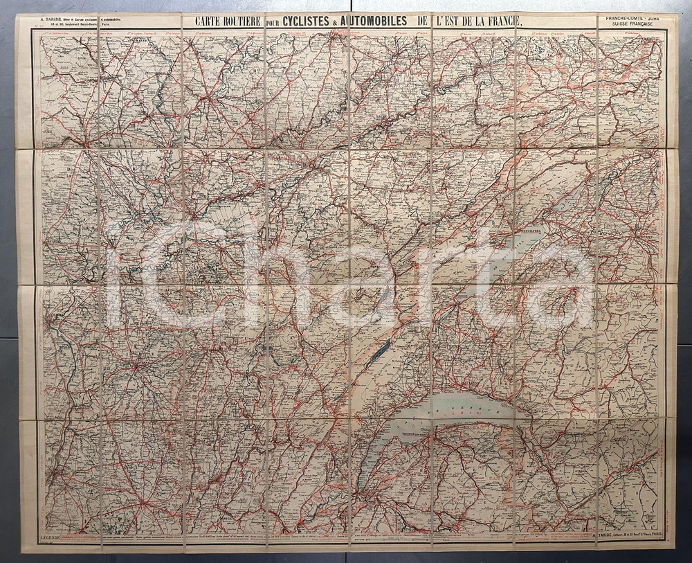 1904 Carte TARIDE - Est de la FRANCE - Carte cycliste automobile ^Mappa su tela Mappa d'epoca, montata su tela.CONDIZIONI: G GOOD/buono  Formato: 90x72 cm originale e autentica 1