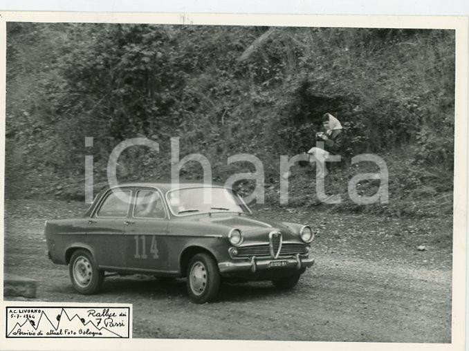1964 LIVORNO Rally 7 passi ALFA ROMEO Giulietta JOLLY TEAM Foto 18x13 cm Fotografia d'epoca.  FAIR/discreto  Formato: 18x13 cm originale e autentica 1