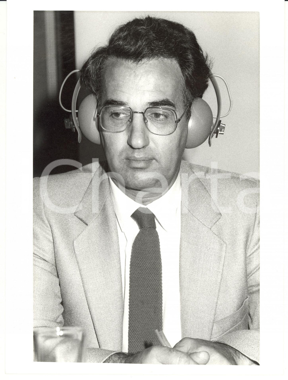 Fotografia d epoca originale 1985 ca Ritratto di DE MONTGOLFIER durante una conferenza Foto 18x24 1