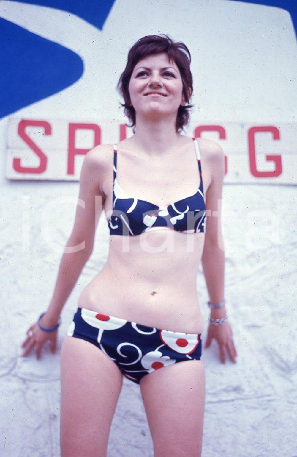 6X9cm NEGATIVO ORIGINALE * 1970ca ITALIA laghi MODELLA IN COSTUME DA BAGNO (6)