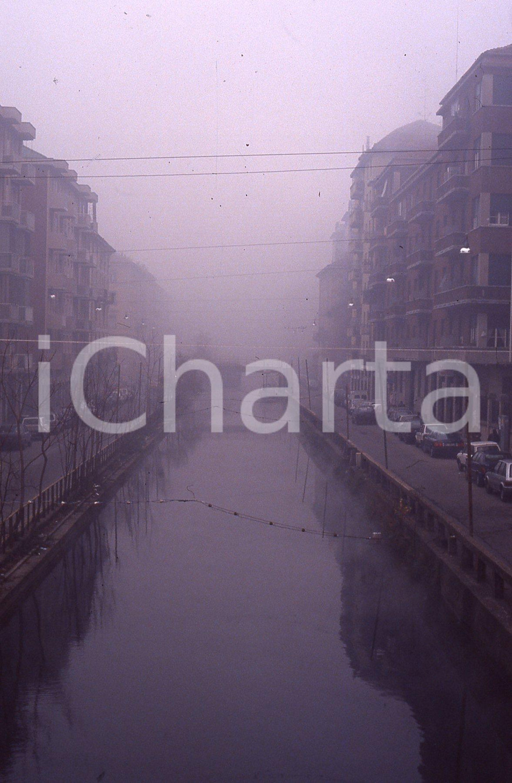 Fotografia d epoca originale 35mm vintage slide 1990ca MILANO nebbia sui navigli 1