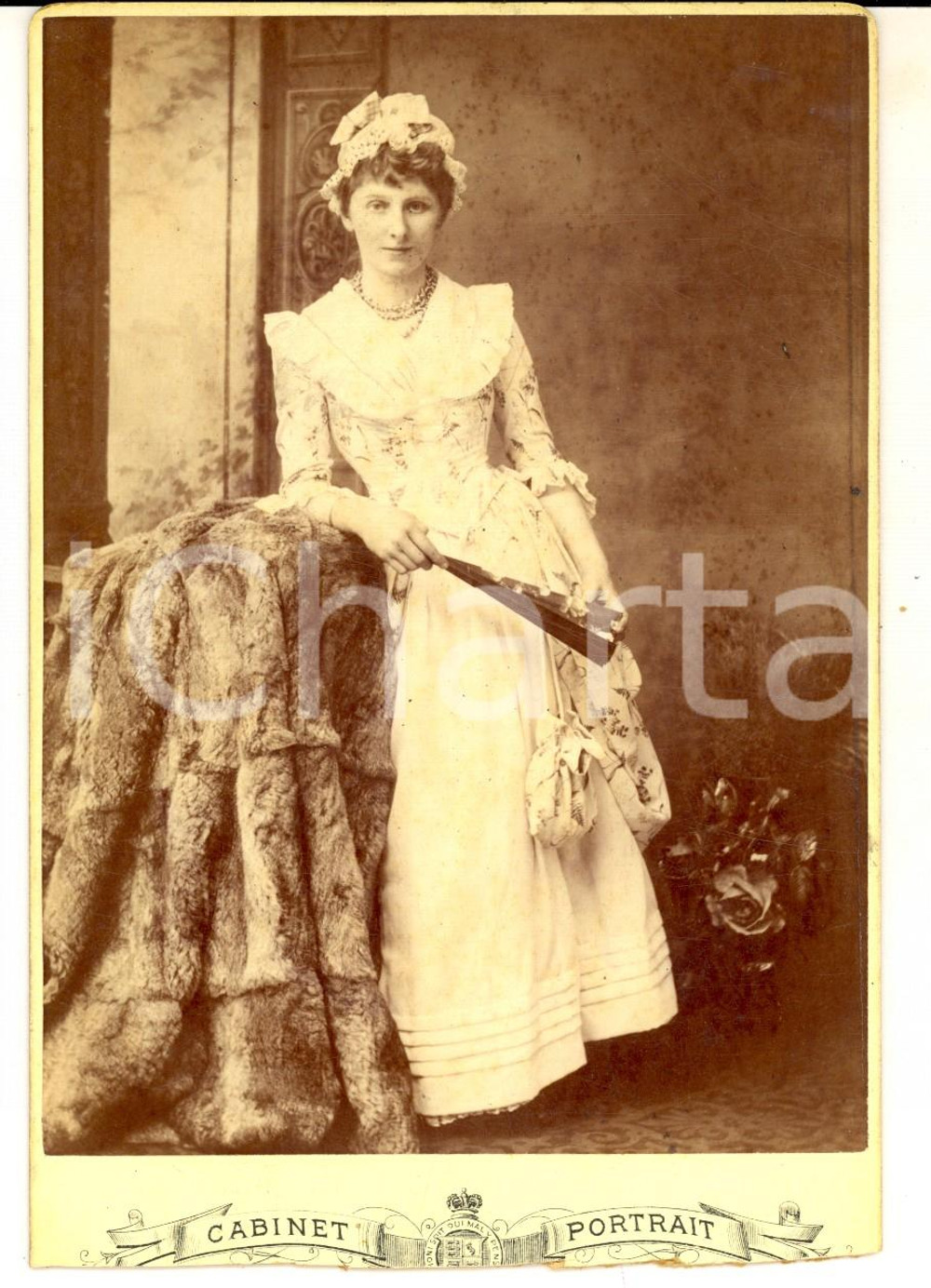 1880 ca EAST MOLESEY Portrait of Florence PARKES on a fur - Photo DEAKIN DAMAGED