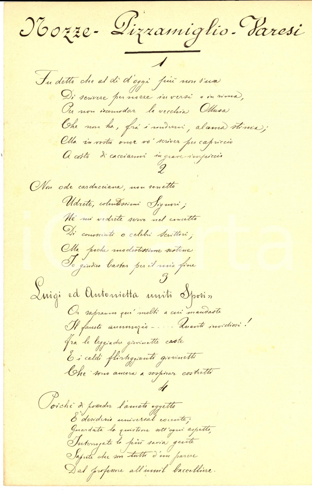 1898 LODI Nozze Luigi PIZZAMIGLIO - Antonietta VARESI - Poemetto manoscritto